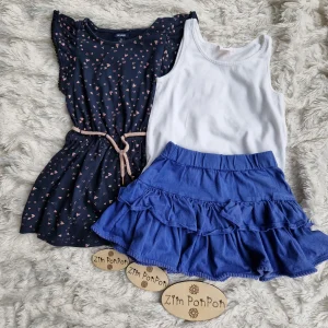 Lot été fille 3 ans jupe bleu , robe avec ceinture tee shirt blanc