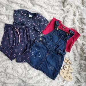 lot fleurs 3 ans , veste fleuri , pantalon rouge , tee-shirt rouge , leggings dessin chat