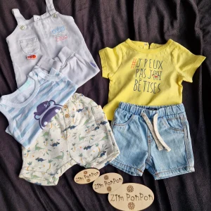 Lot Théo garçon 3 mois vêtement léger , short , tee-shirt, salopette
