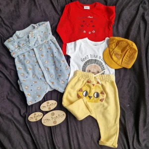 lot James 6 mois , tee-shirt manche longue rouge, pantalon jaune