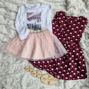 Lot Maryline 3 ans , jupe tutu , tee-shirt longue manche , robe bordeaux motif pingouins