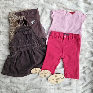 Lot Louise 12 mois ensemble robe gilet tee-shirt marron pantalon et tee-shirt rose